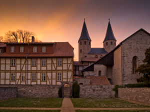 Europe, Germany, Saxony-Anhalt, Ilsenburg, Drübeck Abbey, Benedictine Convent of St. Vitus, 10th century, evening mood Europe, Germany, Saxony-Anhalt, Ilsenburg, Drübeck Abbey, Benedictine Convent of St. Vitus, 10th century, evening mood